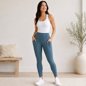 Member’s Mark Casual Rib Leggings Women’s S Teal Heather High Rise Pockets NWT